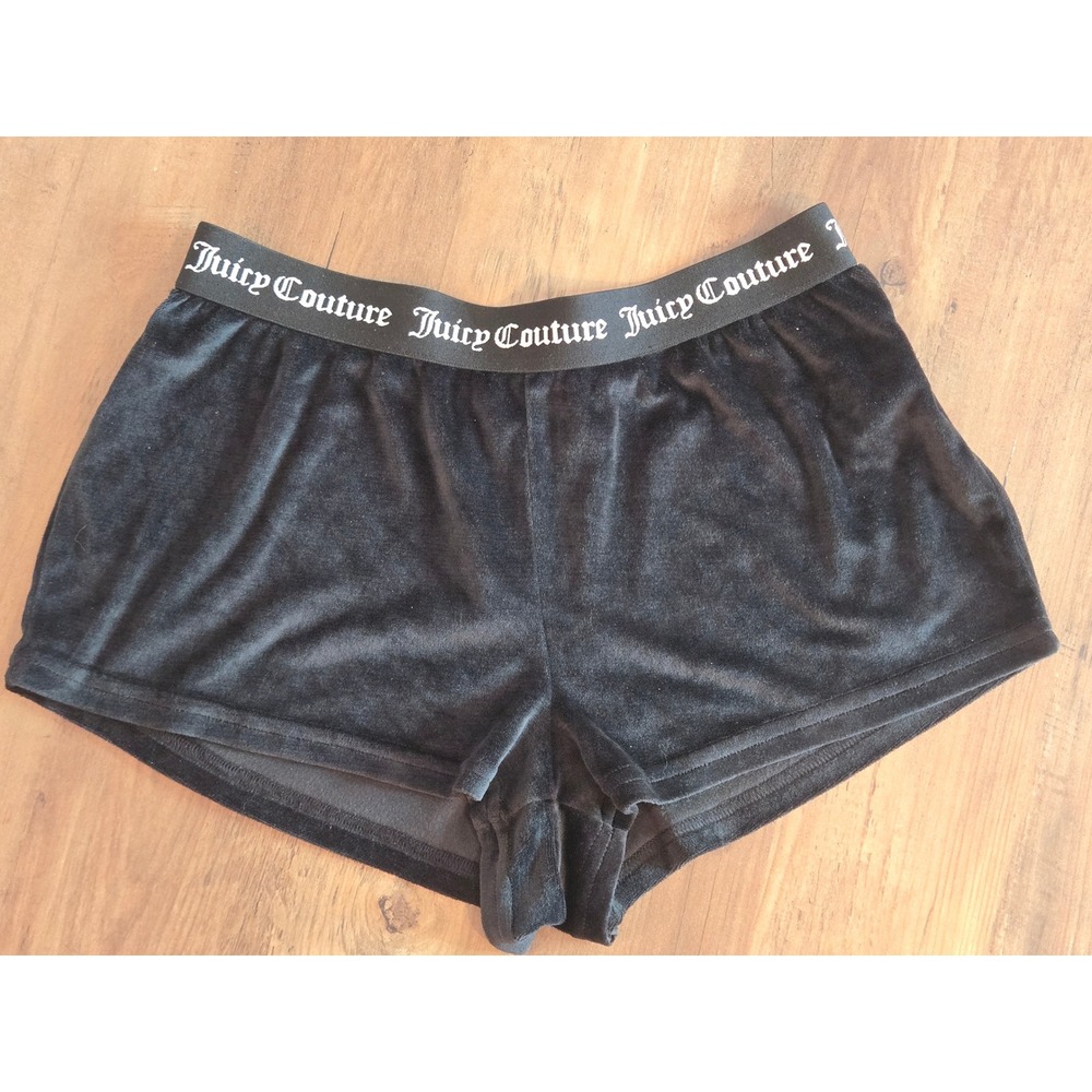 Juicy‎ Couture Velour Y2K Sleep Shorts Black Rhinestone Juicy Size Small